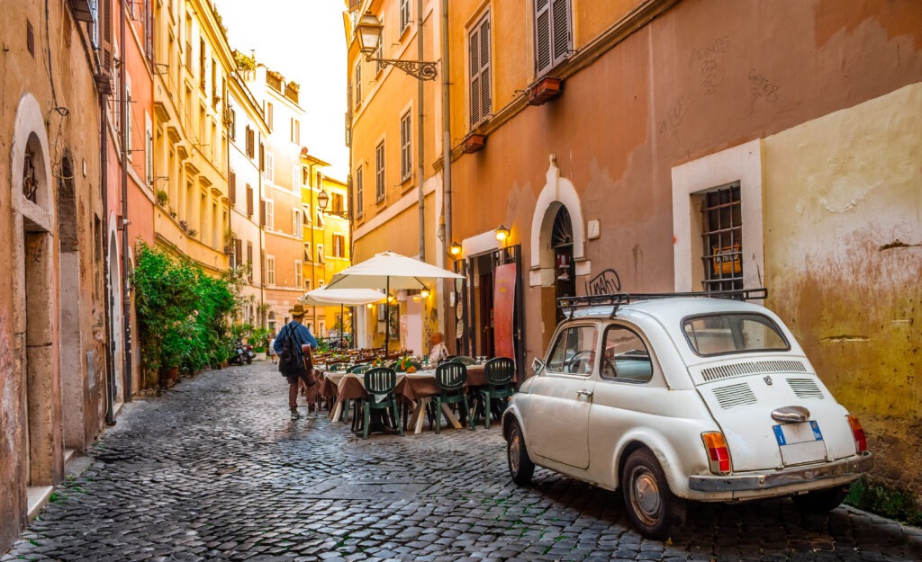 Cozy street in Trastevere, Rome, Europe. Trastevere is a romanti