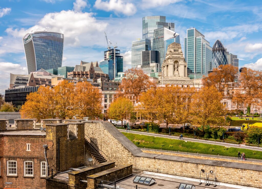 City,Of,London,Skyscrapers,Seen,From,Tower,Of,London,,Uk